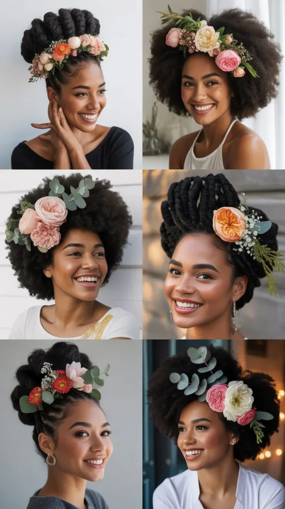 Floral Embellished Afro Updo