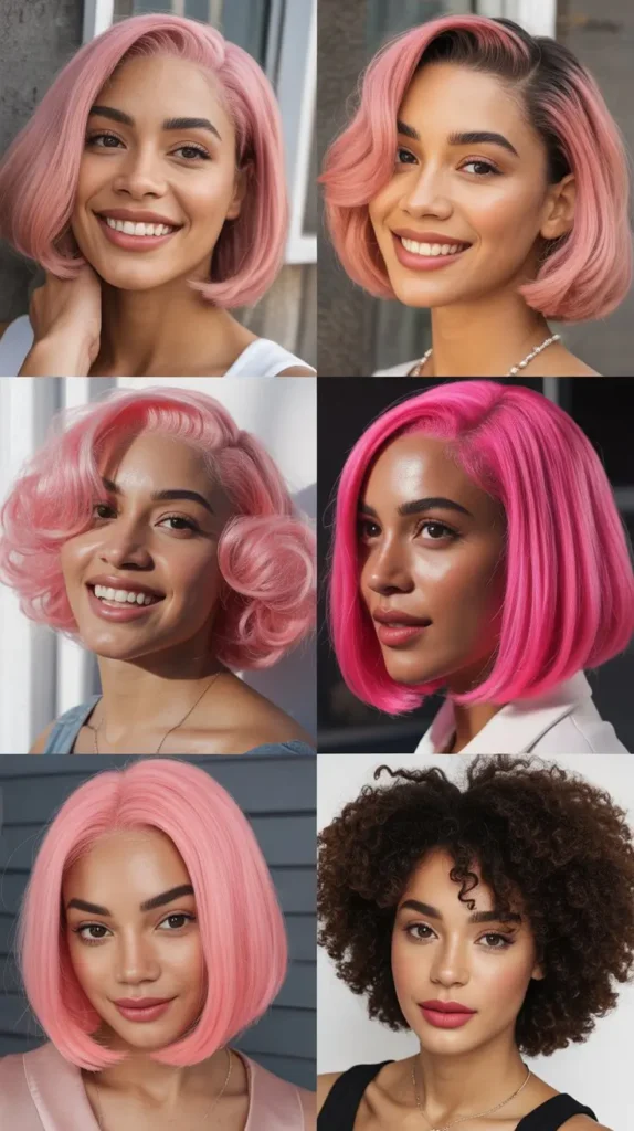 Pink Bob Wig for Dark Skin