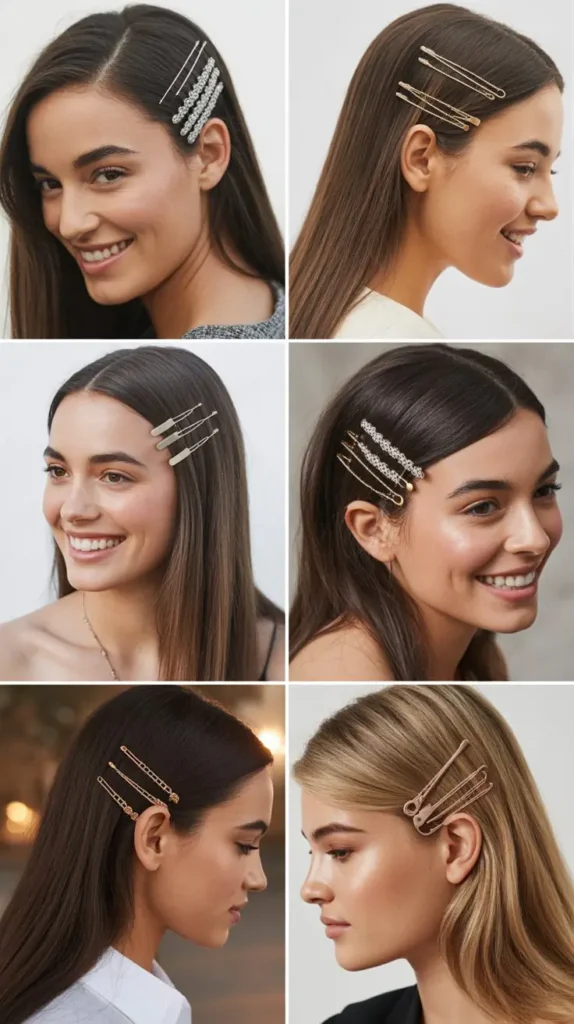 Straight Hair with Metallic Pins