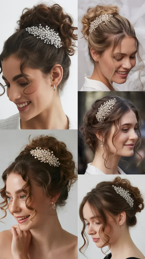  Curly Updo With Crystal Hair Comb