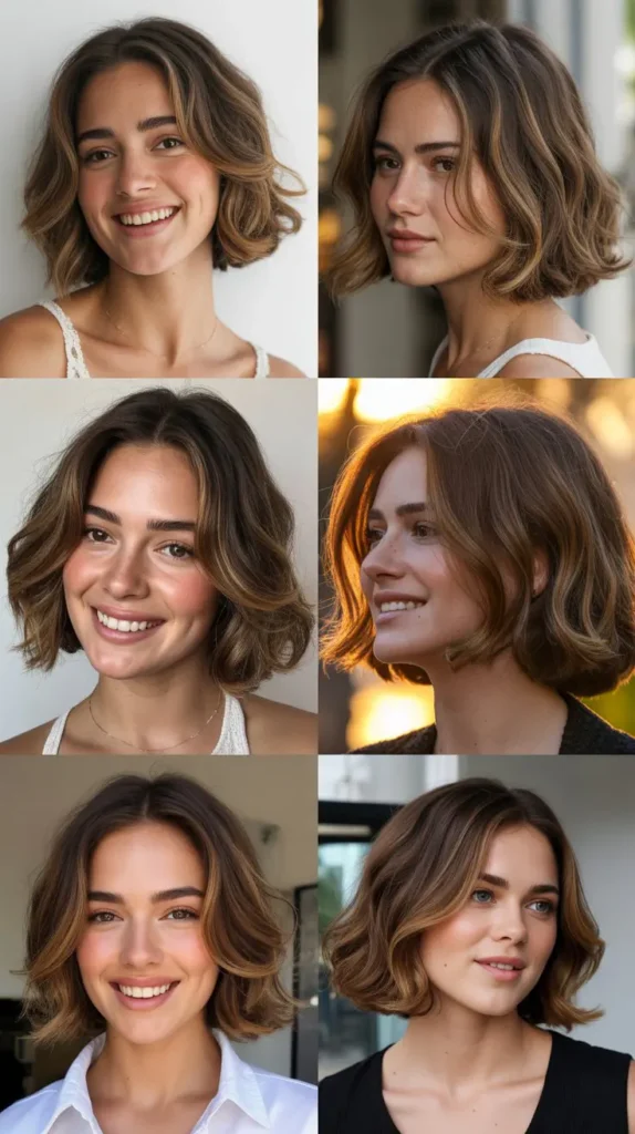 Chin-Length Brown Bob with Caramel Highlights
