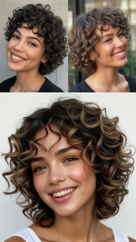 Curly Wedge with Volume at Crown