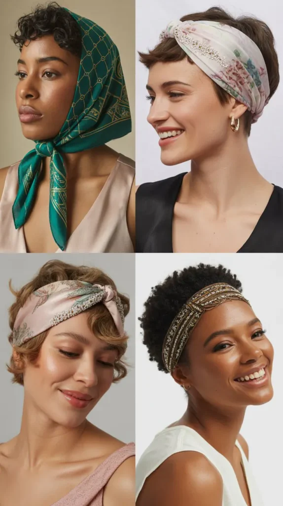 Embellished Headscarf Styles for Short Hair