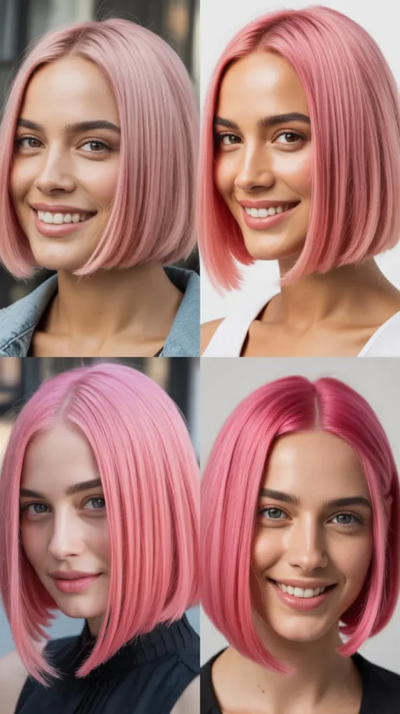 Sleek Pink Bob with Middle Part