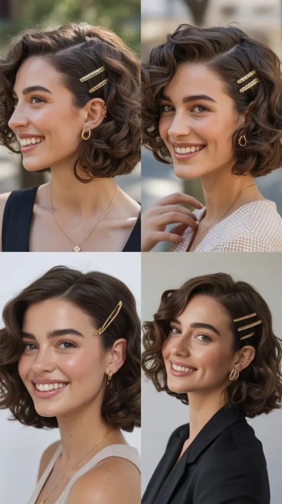 Soft Curled Bob with Gold Accessories