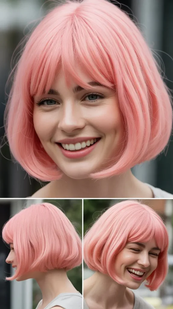 Pink Bob Wig with Curtain Bangs