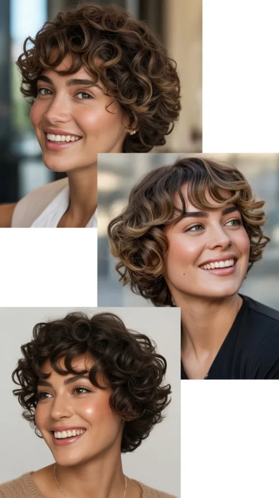 Curly Wedge with Layered Bangs