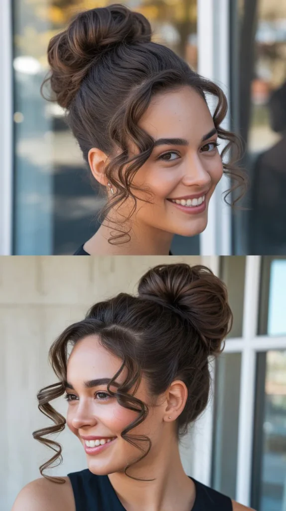 High Bun with Cascading Curl Accents