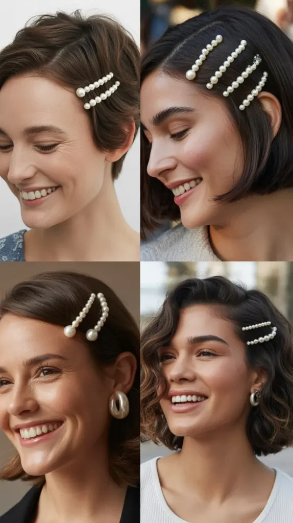 Short Hair with Pearl Pins