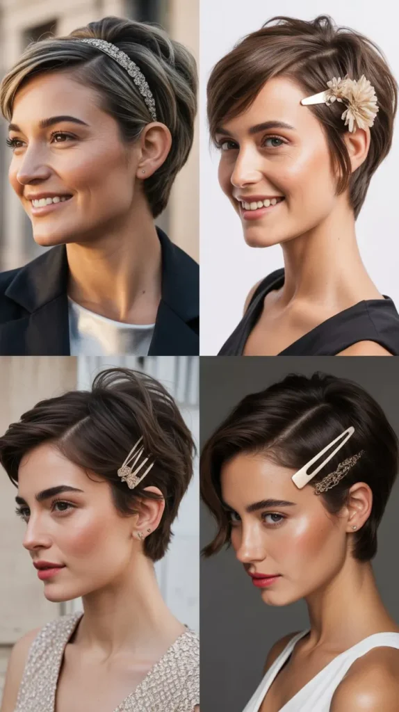 Short Hair with Statement Hairpiece