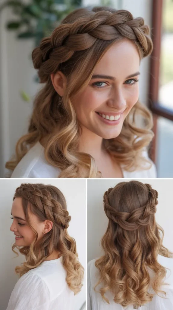 Milkmaid Braid Crown with Loose Curls