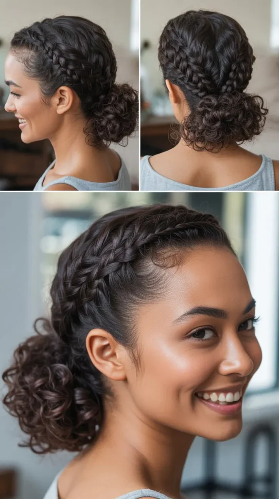 Fishtail Braid Updo with Curly Texture