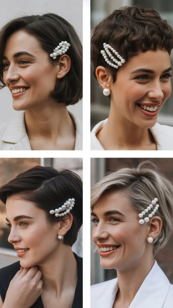 Short Hair with Pearl Hair Clips