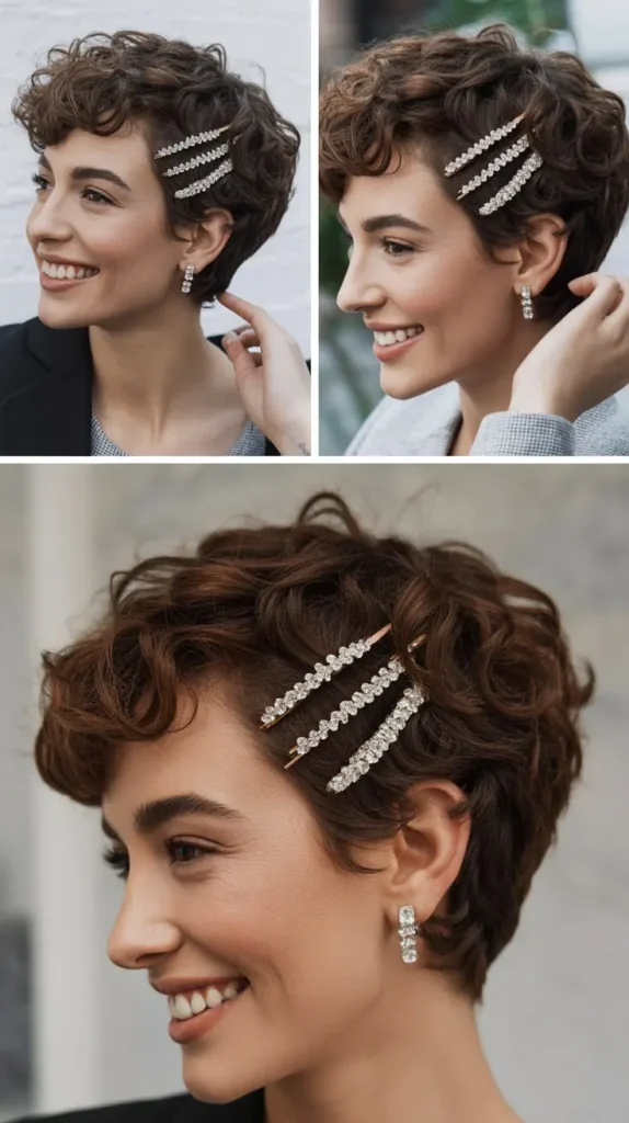 Curly Pixie with Crystal Hair Pins