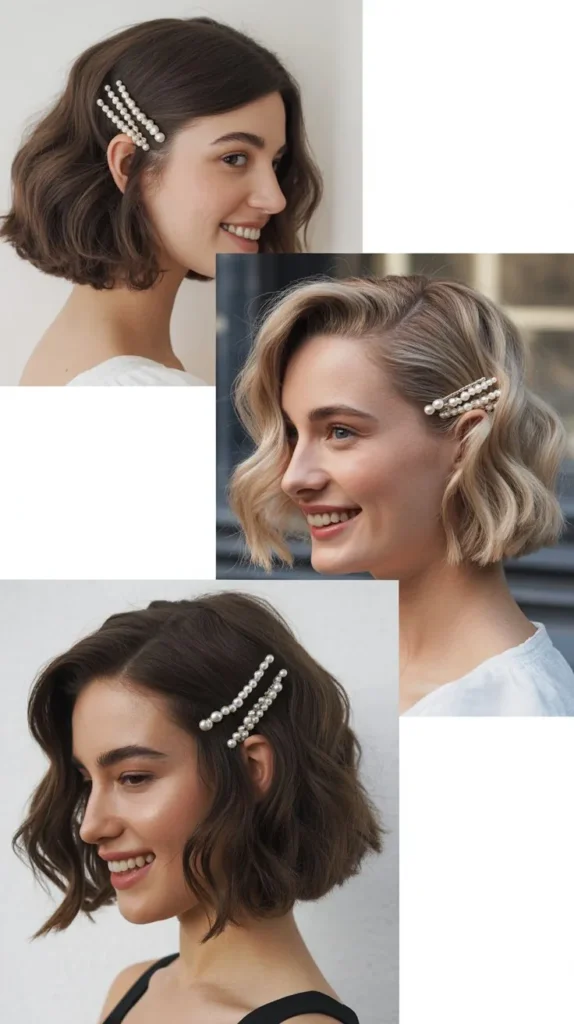 Wavy Bob with Pearl Pins