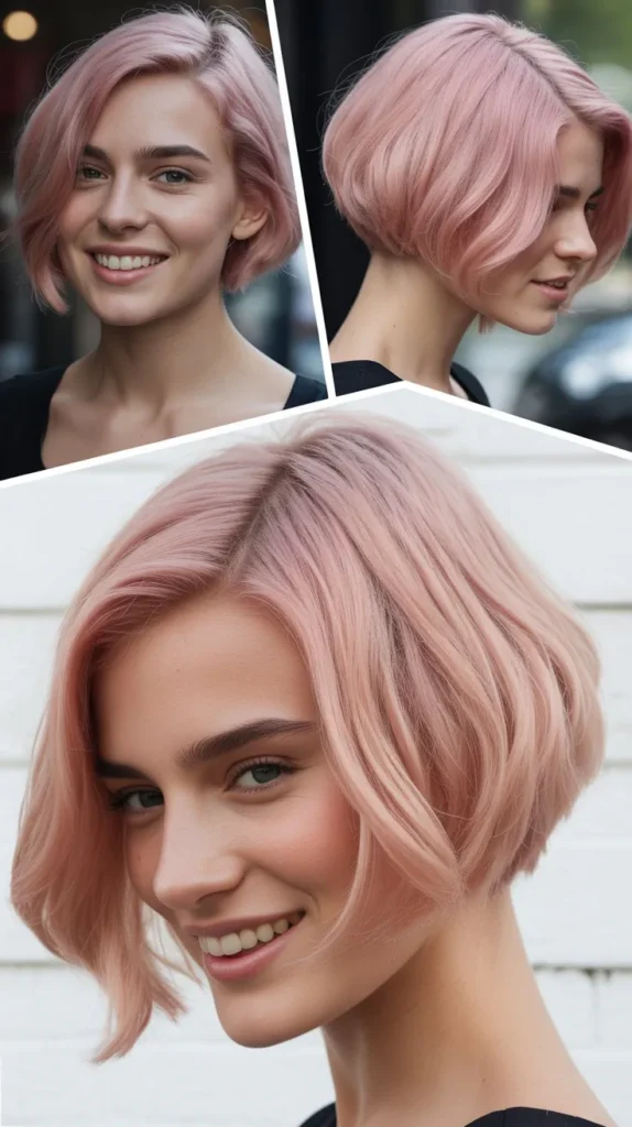 Pastel Pink Asymmetrical Bob