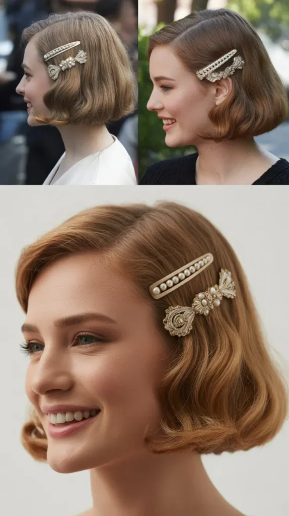 Pinned-Back Bob with Vintage Barrette
