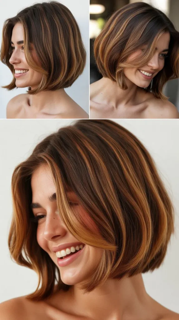 Graduated Brown Bob with Caramel Highlights