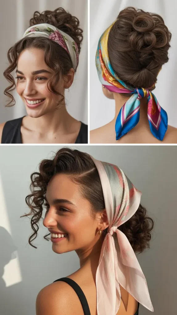 Curly Chignon with Scarf Detail