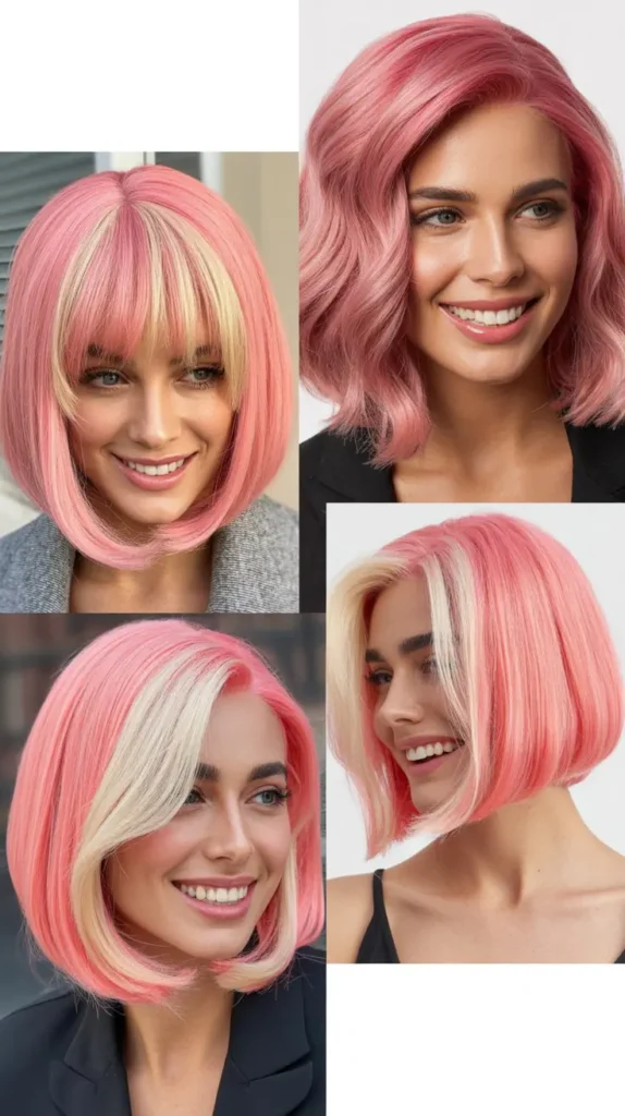 Pink Bob Wig with Highlights