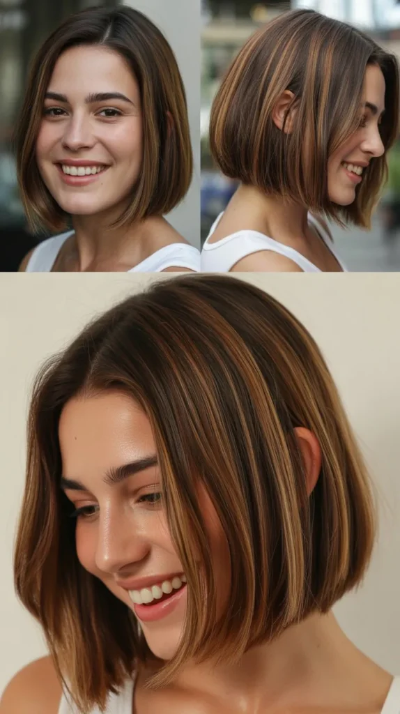 Blunt Brown Bob with Caramel Highlights