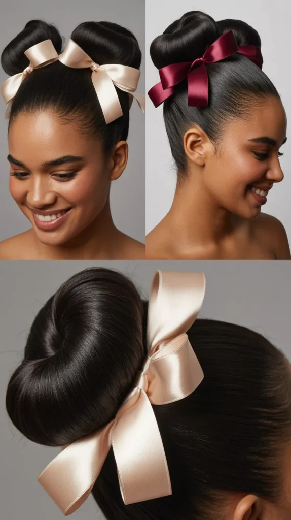 Double Bun with Satin Ribbon
