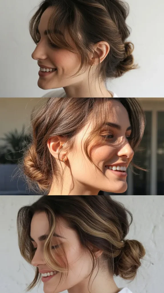 Low Messy Bun with Loose Strands