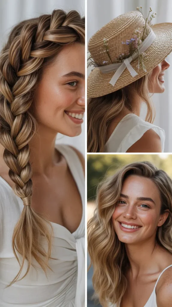 Twisted Rope Braid with a Floral Straw Hat