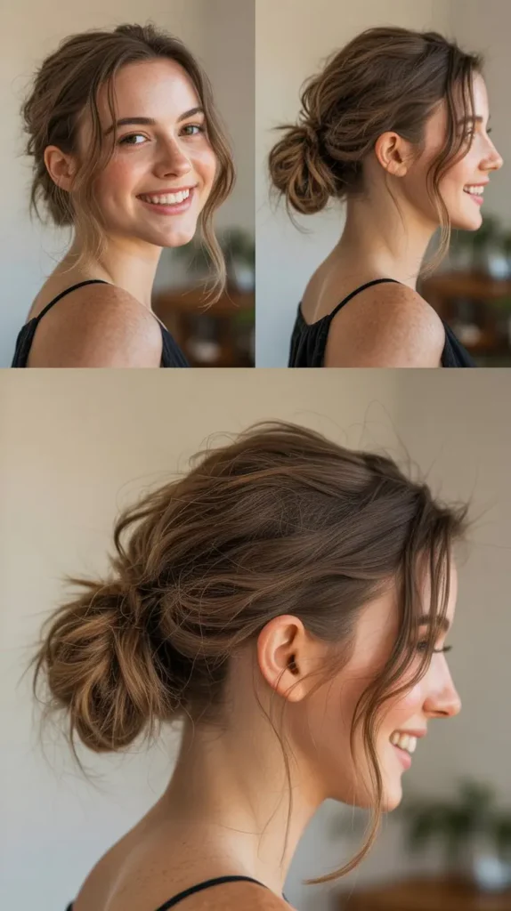 Messy Low Bun with Loose Strands