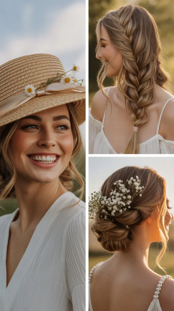 Waterfall Braid with a Decorated Garden Hat