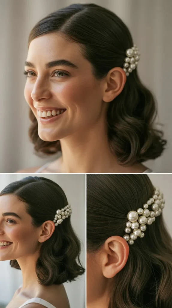 Pearl-Adorned Half-Up Style