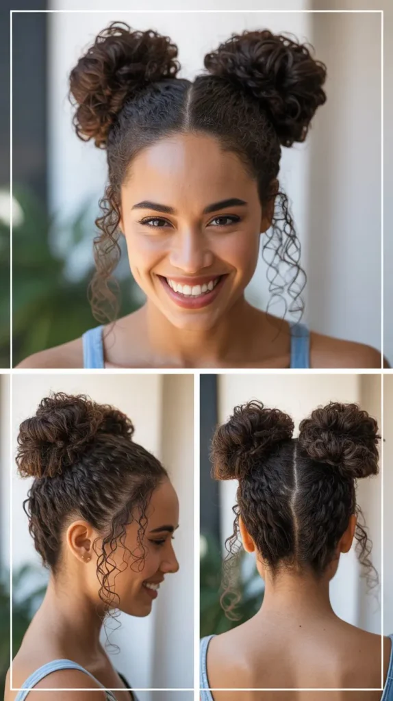 Double Bun Updo with Curly Accents