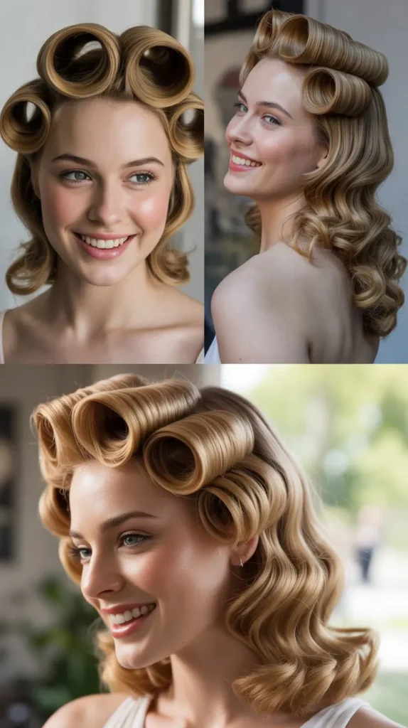 Stacked Victory Rolls with Curl Cascade