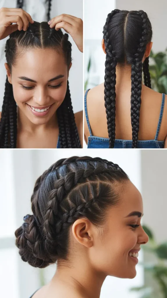 Double Dutch Braids Into a Mini Updo
