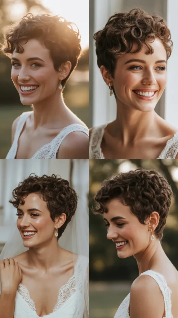 Curly Pixie Wedding Look