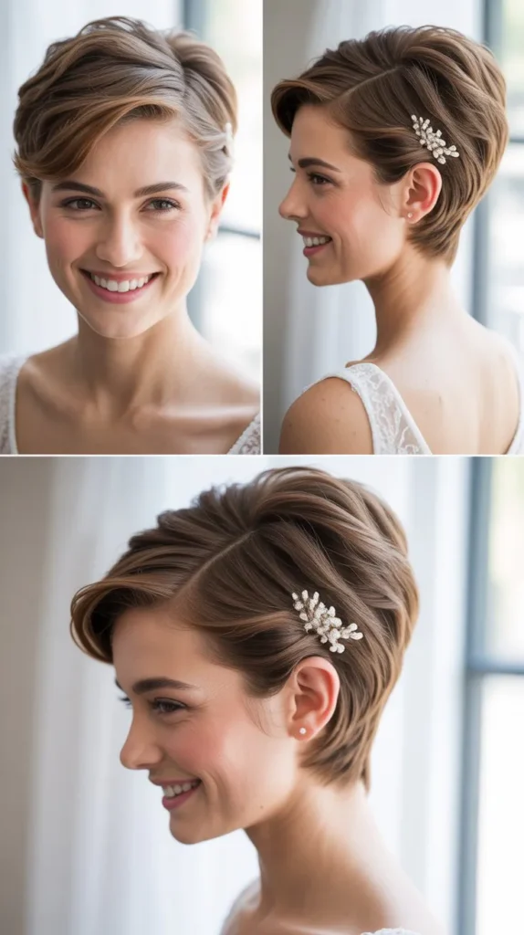 Classic Side-Part Pixie Wedding Style