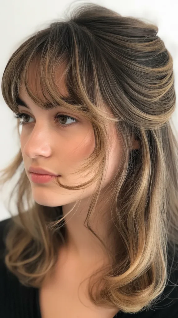 Wispy Bangs With Layered Half-Up Styles