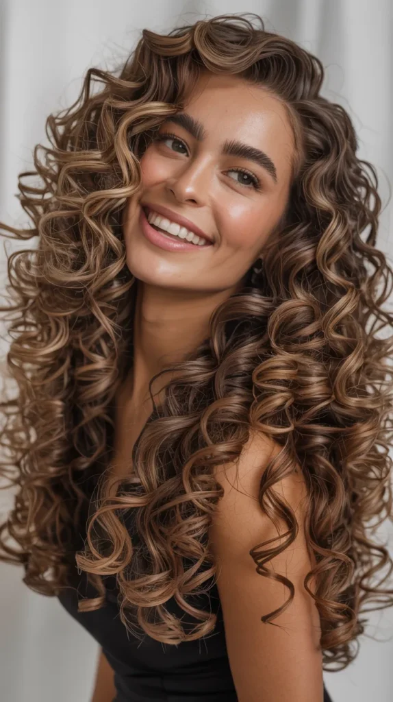 Layered Curly Hair with Highlights