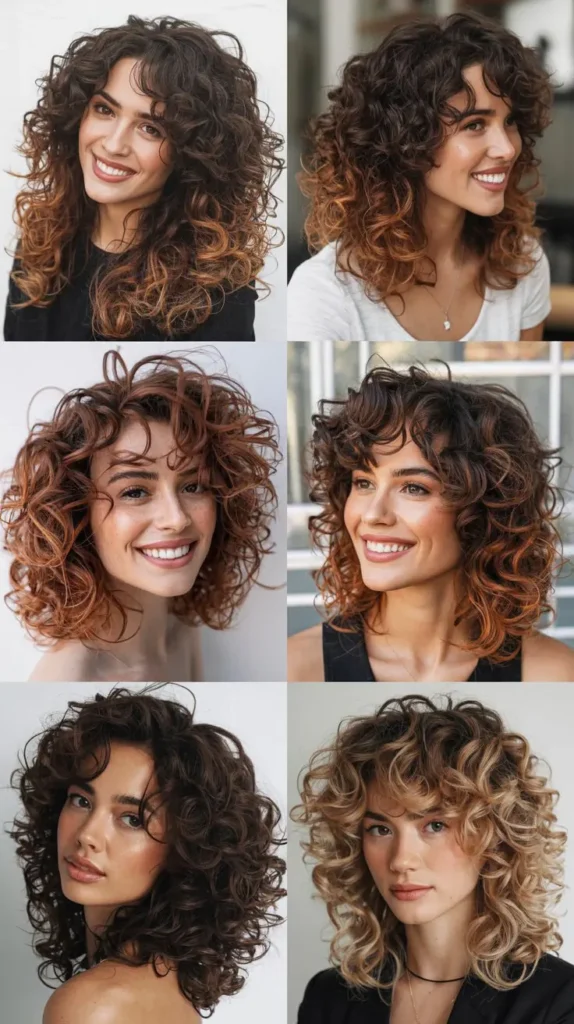 Shoulder-Length Curly Layers with Bangs