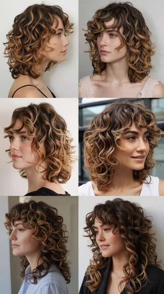 Layered Curly Hair with Balayage