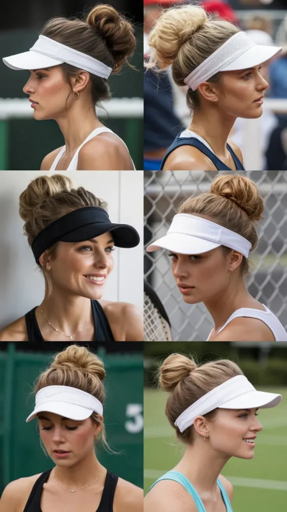 18. Voluminous Bun With Tennis Visor