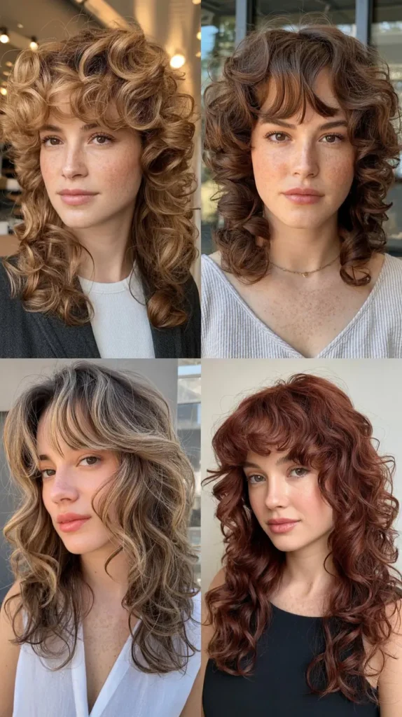 Curly Layers with Curtain Bangs