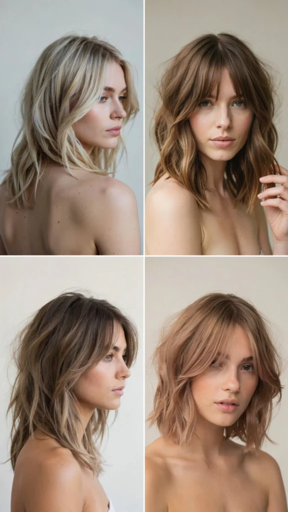 14. Choppy Medium Layers With Money Piece Face Frame
