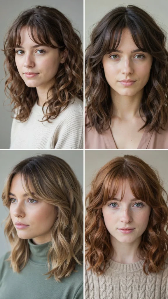Curly Shoulder Cut With Soft Bangs