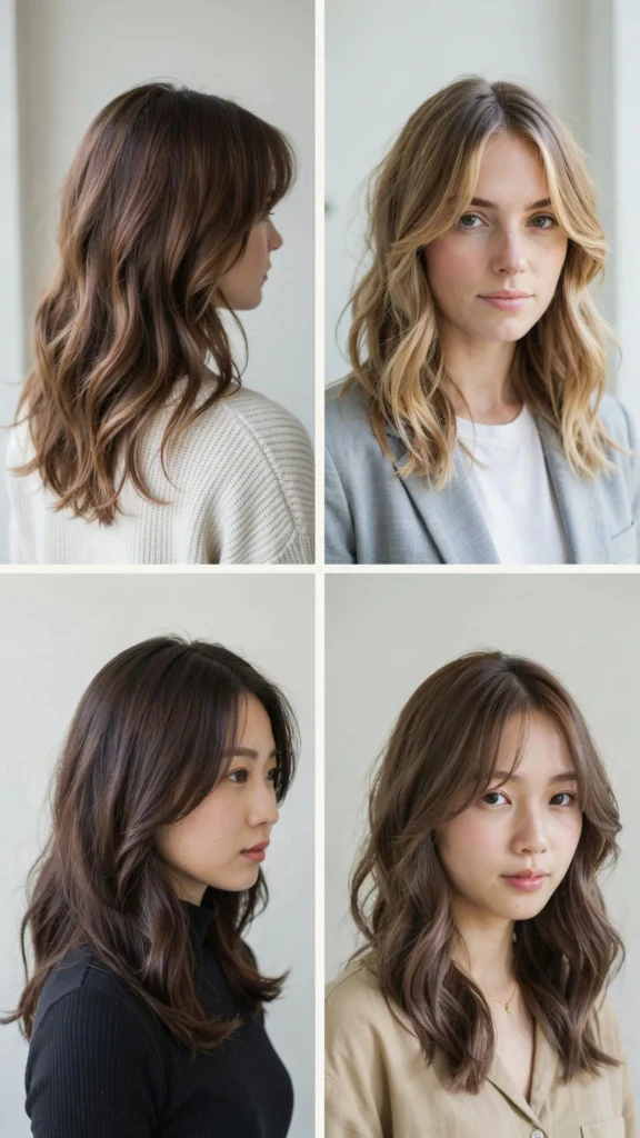 Wavy Layers With Curtain Bangs for Medium Thick Hair