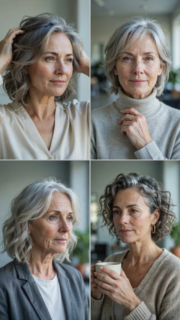 Short Wavy Layers With Natural Gray Hair