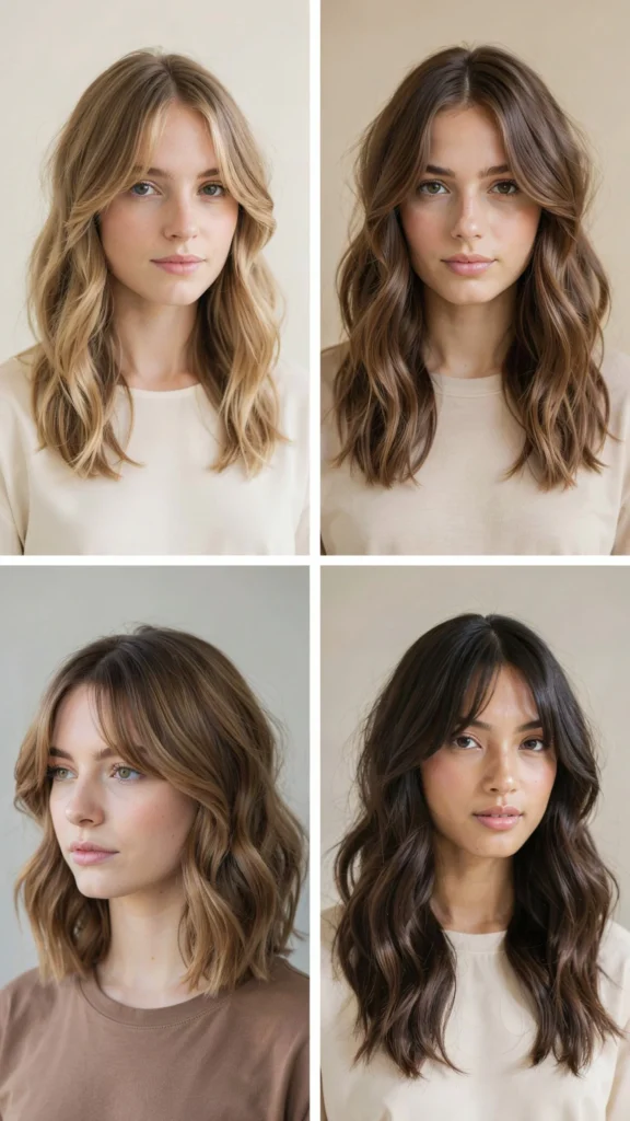 Wavy Layers With Curtain Bangs And Side Part