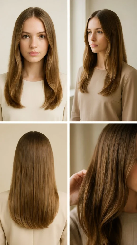Brunette Long Layers with Middle Part Elegance