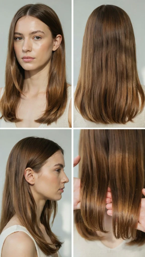 Long Brunette Layers with Blunt Ends Contrast