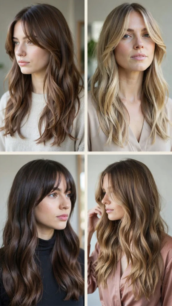 Long Wavy Layers With Side-Swept Bangs